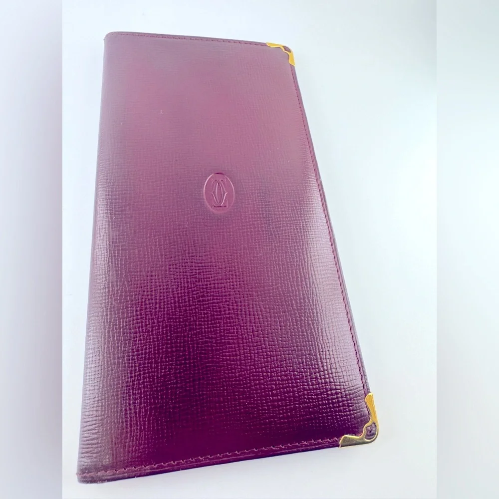 Cartier Wallet Long Bifold Wallet Must de Cartier Burgundy Gold Corners Vintage - Picture 3 of 16
